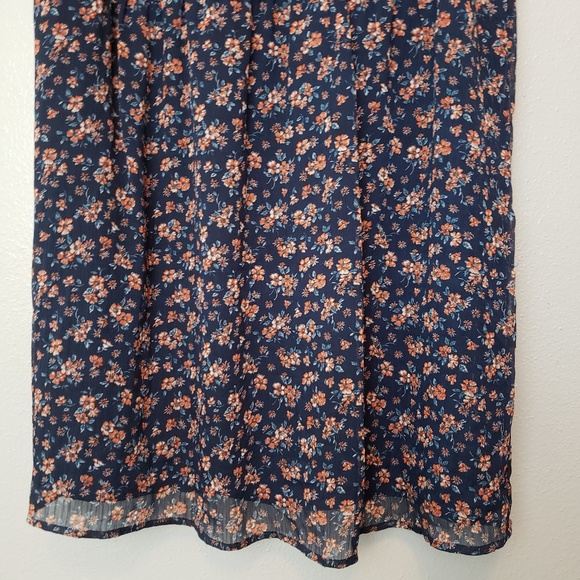 Forever 21 Navy Floral Babydoll 90s Retro Dress L - Picture 5 of 7